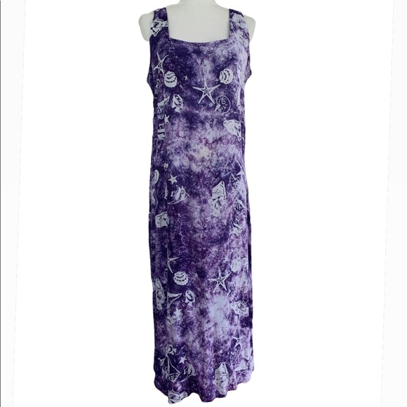 KosiBali Collection Purple Maxi Dress with Fish and Shell Print - Picture 1 of 7